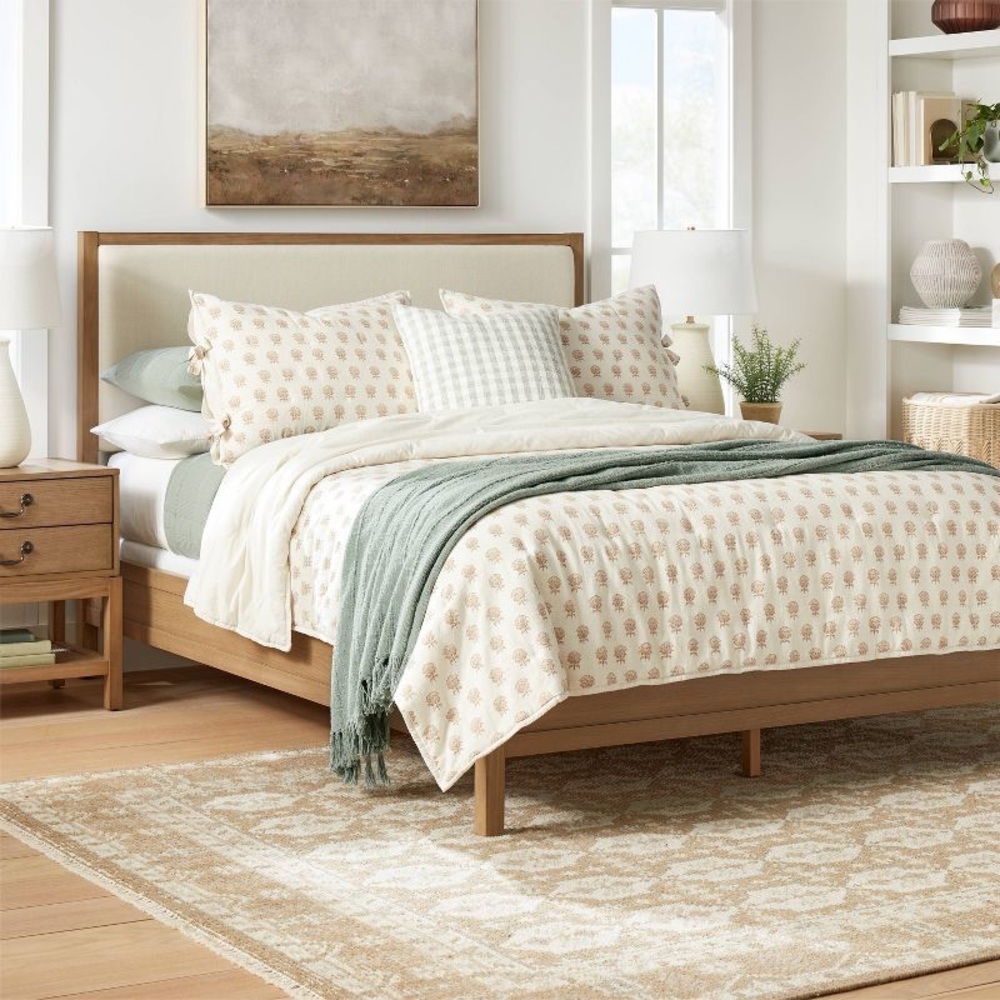 Full/Queen Lofty Cotton Slub Woodblock Print Floral Quilt Threshold Studio McGee - Picture 6 of 9